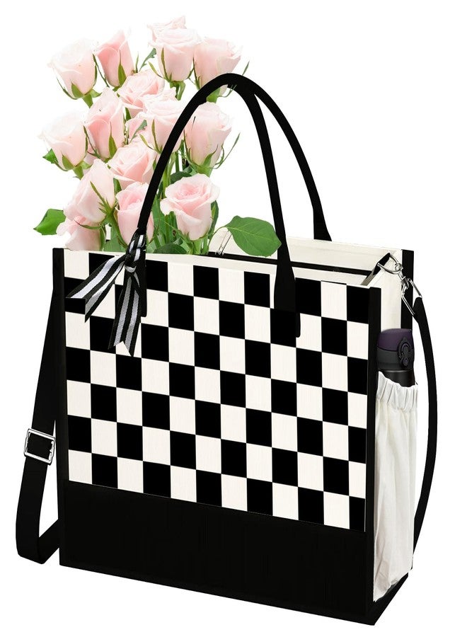 JOJHDR Phrase Canvas Beach Bag,Zipper and Slide Pockets,Bag Shoulder Strap and Bottom Support,Bridesmaids Gift,Casual Business Briefcase,Perfect Gifts for Birthday and Teacher （Checkerboard） - Image 1